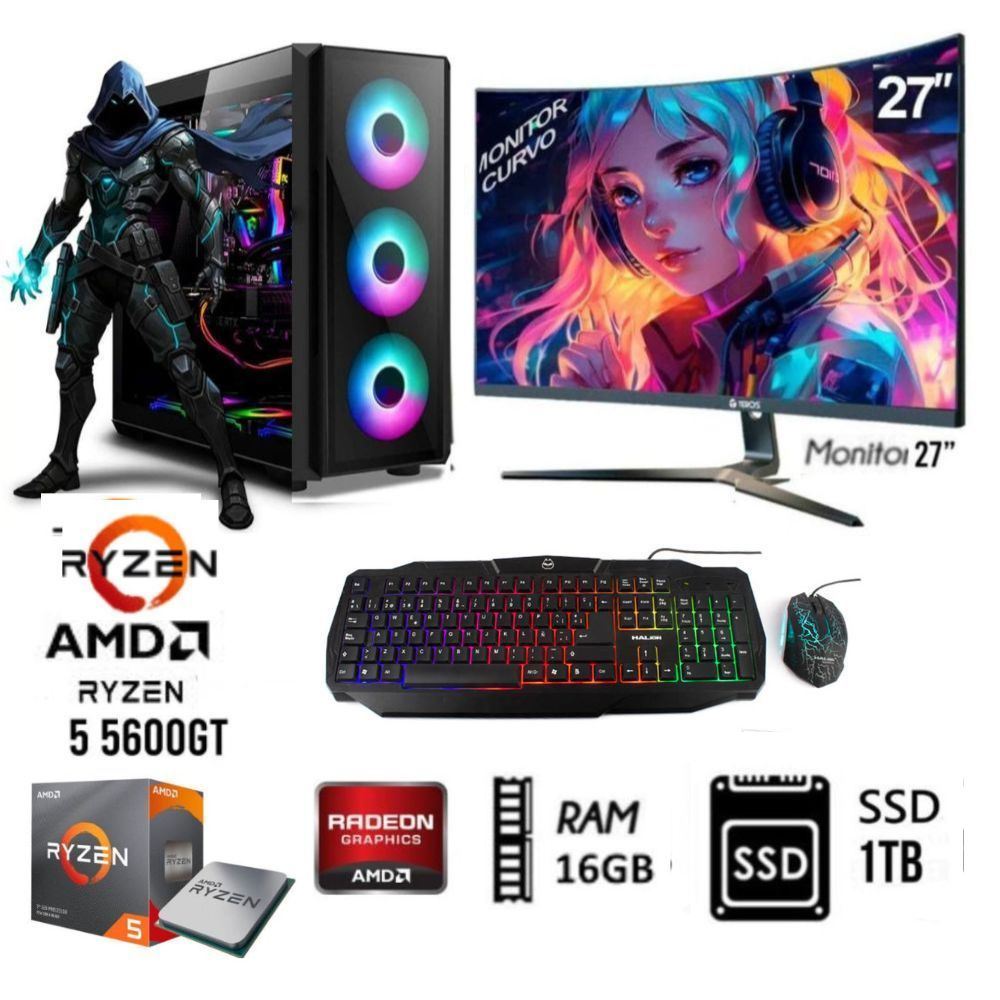 COMPUTADORA PC RYZEN 5 5600GT RAM 16GB Disco SSD 1TB Monitor 27"